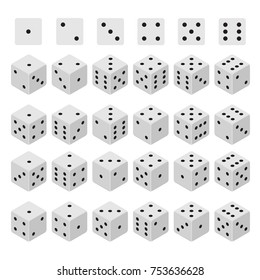 3d Dice Combinations Cube Variation Random Set Isometric View Gaming Game Element Design Casino Sign. Vector illustration of Combination Bone
