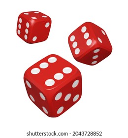 3d Dice. Realistic Red Craps. Casino And Betting Background. Vector Illustration Isolated On White