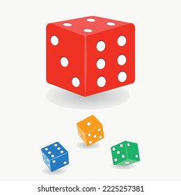 3 d Dice. Crapas rojas realistas. Casino y fondo de apuestas. Ilustración del vector aislada en blanco