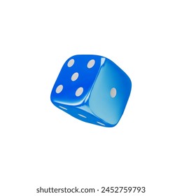 3D dice. Vector blue hexagonal cube with dots, ideal for casino, gambling and table games. An important isolated element of a three-dimensional dice in game design.