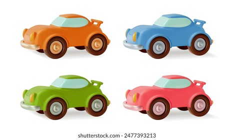 3d Diferente Color Car Set Diseño de Dibujos Animados Estilo Aislado sobre un Fondo Blanco. Ilustración vectorial del Automóvil de Carreras Deportivas