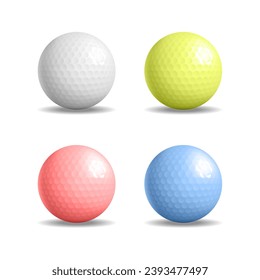 3d Different Color Golf Ball Set Cartoon Style Isolated on a White Background. Vector illustration of Golfballs
