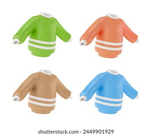 3d Different Color Knitted Woolen Warm Sweater Set Cartoon Design Style Autumn or Winter Trendy Fashion Casual Clothes. Vector illustration