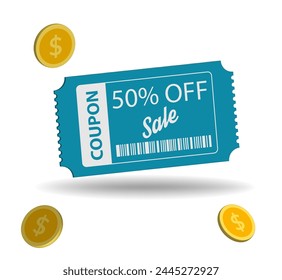 3d Different Cupons Vouchers. Vector illustration of Gift Voucher Coupon.Voucher card cash back template design with coupon code promotion. Premium special price offers sale coupon. Gold coin. 3d