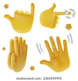 3d Different Emoji Hands Set Cartoon Style Include of Prayer Folded and Hello Signs. Vector illustration