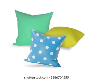 3d Different Types Pillows Set Cartoon Style. Vector illustration of Pillow or Cushion for Sofa and Bed