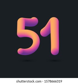 3D Digit 51 multi colour gradient digit icon vector template.
