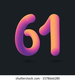 3D Digit 61 multi colour gradient digit icon vector template.
