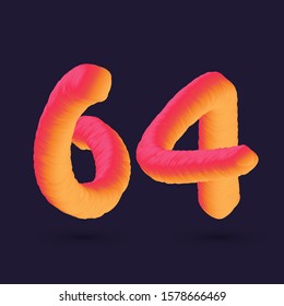 3D Digit 64 multi colour gradient digit icon vector template.

