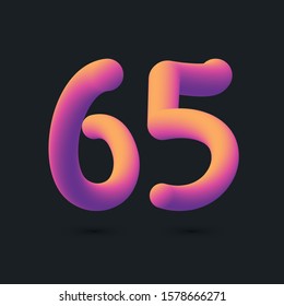 3D Digit 65 multi colour gradient digit icon vector template.
