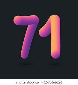3D Digit 71 multi colour gradient digit icon vector template.

