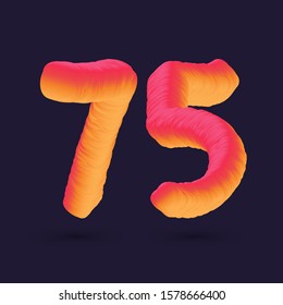 3D Digit 75 multi colour gradient digit icon vector template.
