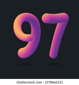 3D Digit 97 multi colour gradient digit icon vector template.
