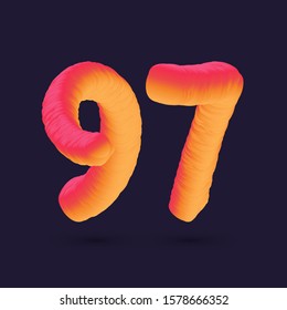 3D Digit 97 multi colour gradient digit icon vector template.
