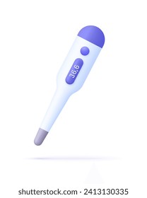 3D Digital Body Thermometer icon. Body temperature measuring. Electronic thermometer. Medicine concept. Trendy and modern vector in 3d style