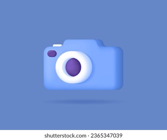 3D digital camera. Illustration of camera, image capture tool. Electronic devices. Symbol or icon. Minimalist 3D illustration design. Vector elements