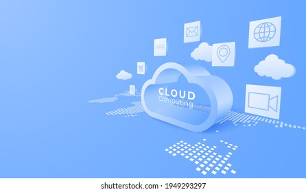 3D Digital Cloud Computing Technology Background. Online Service. Vector Art Illustration