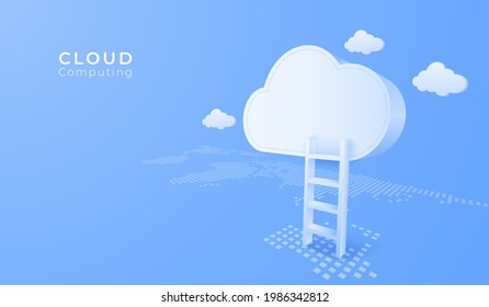 3D digital cloud computing technology with Stair background. Online service. vector art illustration