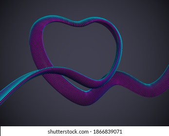 3D Digital Futuristic Neon Heart On Gray Background. Abstract Vector Illustration Of Online Dating And Virtual Love. Concept Of Digital Technology In Medicine. Greeting Postcard For Valentines Day.