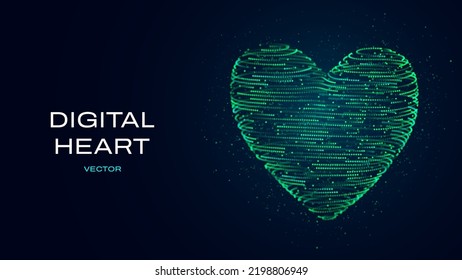 3D Digital Heart Object Made of Light Particles with Trails. Cardiology Concept Banner. Wireframe Low Poly Style Heart Sign. World Heart Day. Modern Technology 3D Vector Illustration.