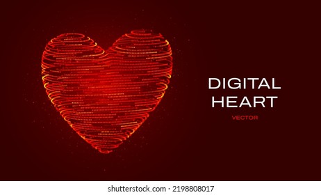 3D Digital Heart Object Made of Light Particles with Trails. Cardiology Concept Banner. Wireframe Low Poly Style Heart Sign. World Heart Day. Modern Technology 3D Vector Illustration.