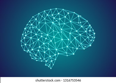 3d digital human brain, glowing particles plexus structure, abstract artificial Intelligence futuristic technology and science stock vector illustration blue background