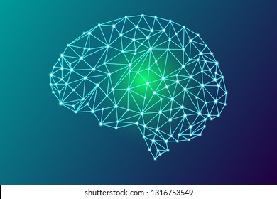 3d cerebro humano digital, concepto verde, estructura de plexo de partículas brillantes, tecnología abstracta y ciencia stock ilustración vectorial fondo azul