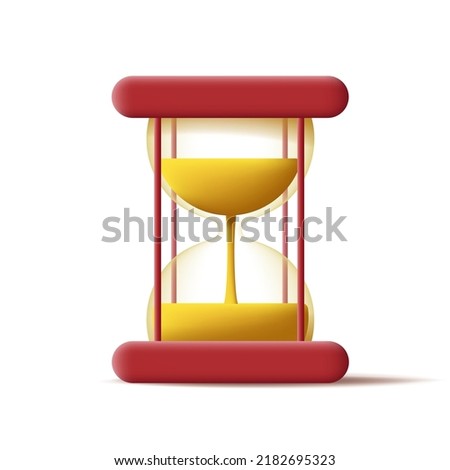 3d digital icon of sand clock, transparent glass. Vector illustration