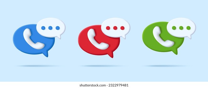 3d digital icon set of phone with message icons in a speech bubble