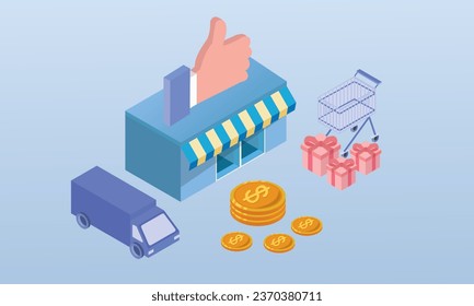 3D Digital isometric design concept set of online shopping app.3D design.isometric vector design Illustration.