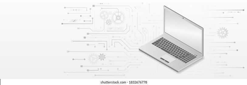 3d Digital laptop templates. Mockup notebook device on the gray technology background. Isometric laptop vector illustration.