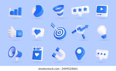 3d digital marketing seo sales social media icon design collection