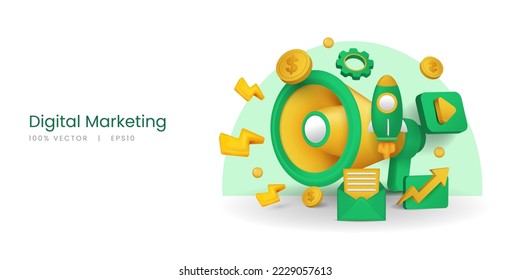 3d digital marketing vector illustration