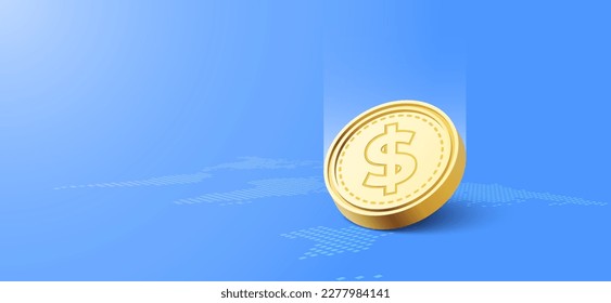 3D digital money of dollar coin. Vector art illustration. Central bank currency concept.