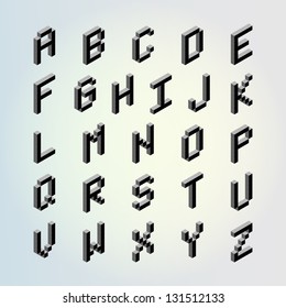 3D digital pixel font design vector set (Letters)