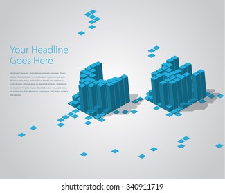 3D Digital Pixel font - VW. Design Template