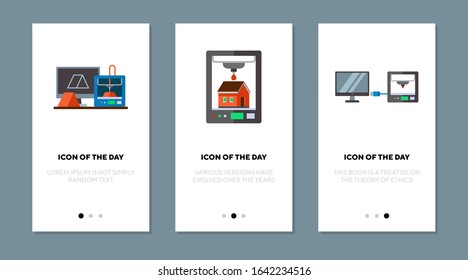 3D digital printer thin flat icon set. Modern, printing, future isolated vector sign pack. Smart devices and technology concept. Vector illustration symbol elements for web design and apps