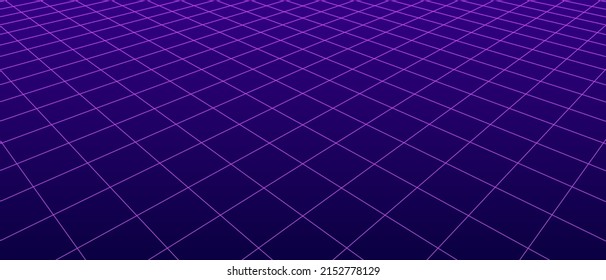 3D digital purple two points perspective grid wireframe. Empty geometric cyberspace studio floor background. Virtual three dimension scene. Easy guide architecture template