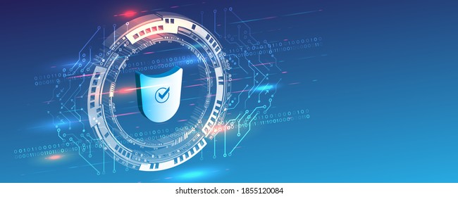 3d Digital security and network protection. Cyber security for internet projects. Antivirus technology web services. Data protection web banner.