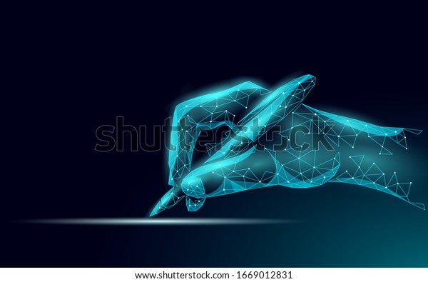 3D digital
signature writing concept. Businessman whine a sign on tablet touch
screen terminal. Digital pen online internet data security drawing
device vector illustration
