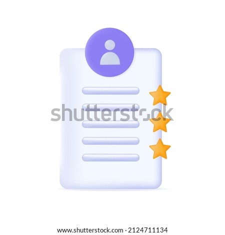 3d digital skill, successful result experience and learning. High level of professionalism and competence. Paper form of a document, summary or report. Submission, correct filling of documents. Vector