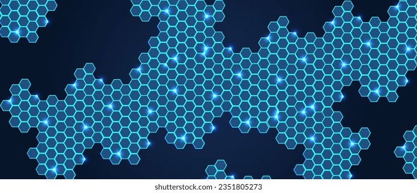 3d Fondo del espacio digital con hexágono brillante sobre fondo azul. Seguridad de Internet y concepto de sistema de IA. Ilustración vectorial con fondo geométrico futurista de moda.