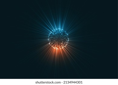 3d digital sphere with glowing light streak background