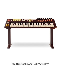 3d Digital Synthesizer on Stand Cartoon Style Musical Instrument Isolated on a White Background. Vector illustration of Electric Piano