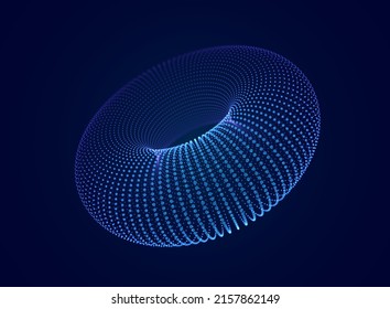 3D Digital Torus. 3D Ring Wireframe. Cyber Space VR HUD Design Element Concept. Cyber Security, Big Data, Data Storage Visual Concept. Vector Illustration.
