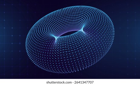 3D Digital Torus. 3D Ring Wireframe. Cyber Space VR HUD Design Element Concept. Cyber Security, Big Data, Data Storage Visual Concept. Vector Illustration. 
