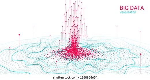 3d Digital Visualization. Big Data Complex. Wave Cosmic Design with Distortion and Motion. Analysis of Big Data Sorting. Technology Background in Futuristic Style. Fractal Element. Big Data Analysis.