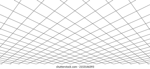 3D digital white and black two points perspective grid wireframe. Empty geometric cyberspace studio floor background. Virtual three dimension scene. Easy guide architecture template