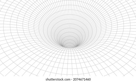 3d digital wireframe tunnel. A black Hole. Vector Illustration. Wireframe tunnel.