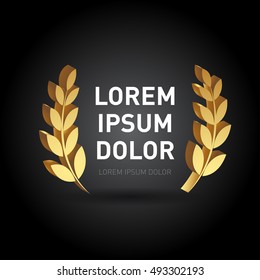 3d dimension Gold award laurel wreath template on black background. isolated vector illustration.